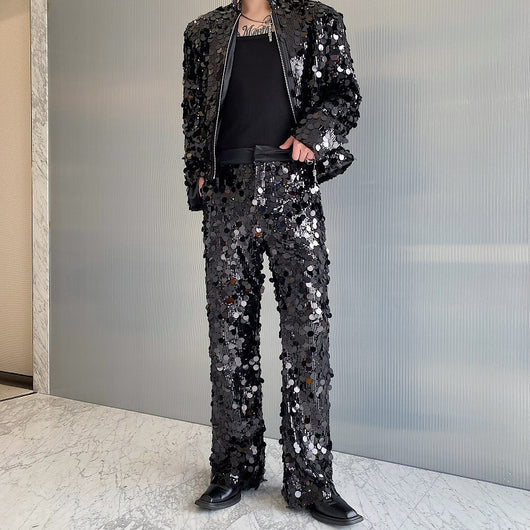 Conjunto de Traje Brillante para Hombre - Chaqueta y Pantalón Estilo Discoteca - Image 9