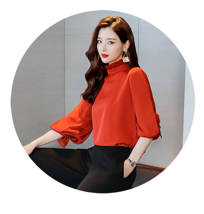 Blusa Elegante de Manga Larga con Cuello de Encaje - Image 11