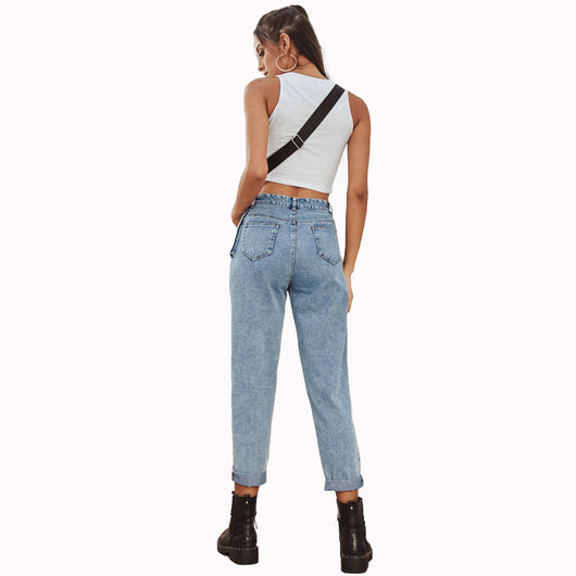 Pantalón Denim Cintura Alta con Bolsillos Cargo - Image 7