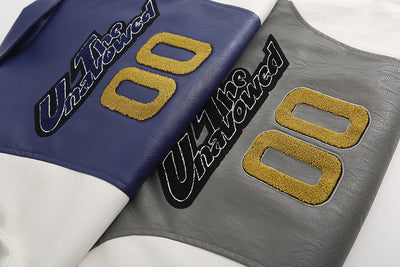 Chaqueta Universitaria Retro PU Bordada Suelta para Hombre - Image 18