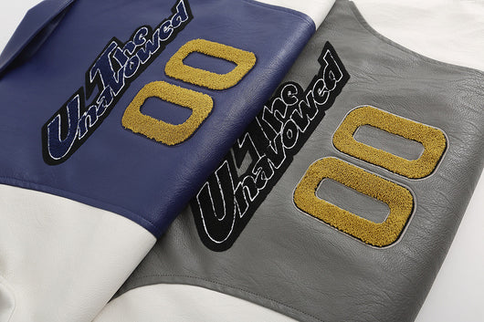 Chaqueta Universitaria Retro PU Bordada Suelta para Hombre - Image 18