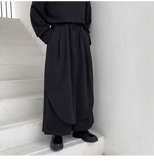 Pantalones Anchos para Hombre con Botones Superpuestos en Negro - Image 13