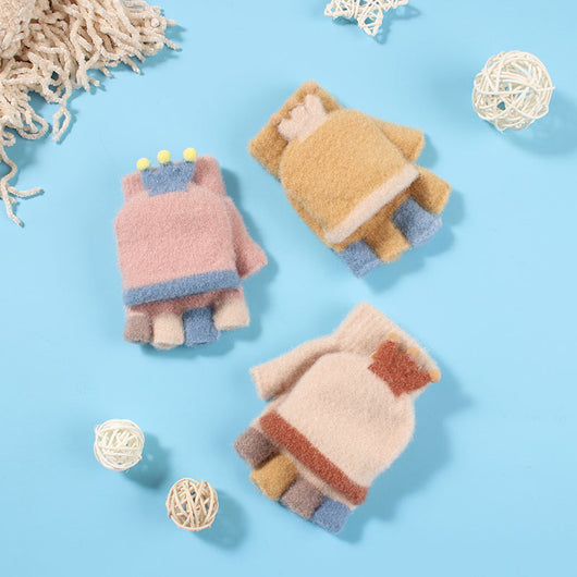 Guantes Tejidos sin Dedos con Diseño Cartoon Infantil