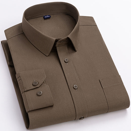 Camisa de Algodón Manga Larga Khaki para Hombre - Primavera - Image 3