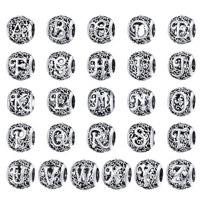 Abalorios de Plata Esterlina con 26 Letras del Alfabeto Inglés Patrón Bosque - Image 12
