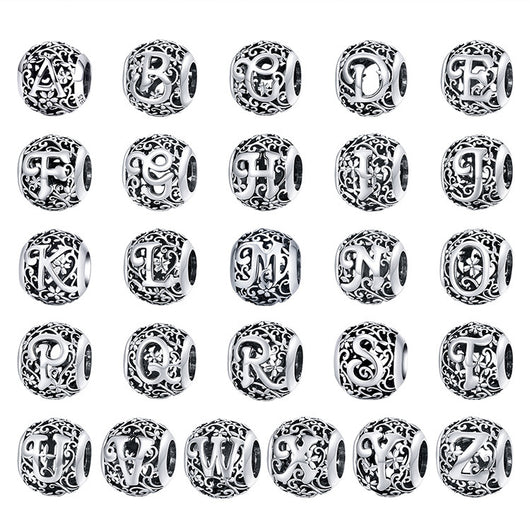 Abalorios de Plata Esterlina con 26 Letras del Alfabeto Inglés Patrón Bosque - Image 12