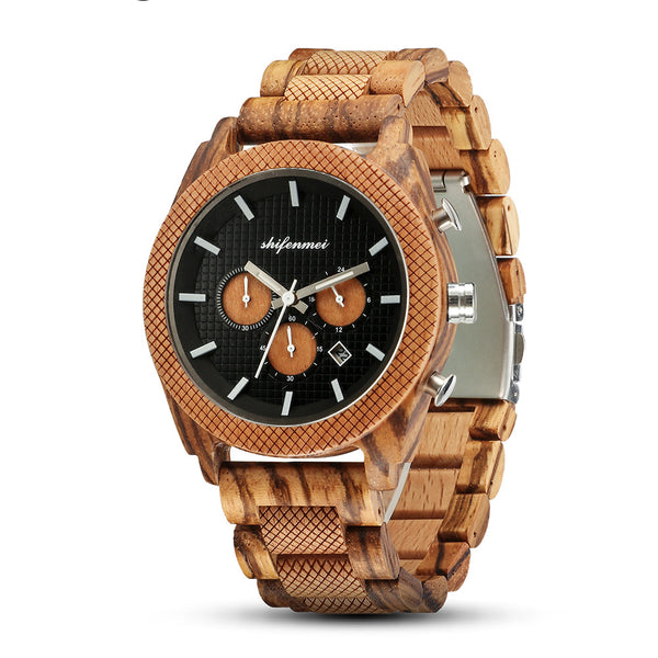 Reloj Deportivo de Madera para Hombre con Cronógrafo y Calendario
