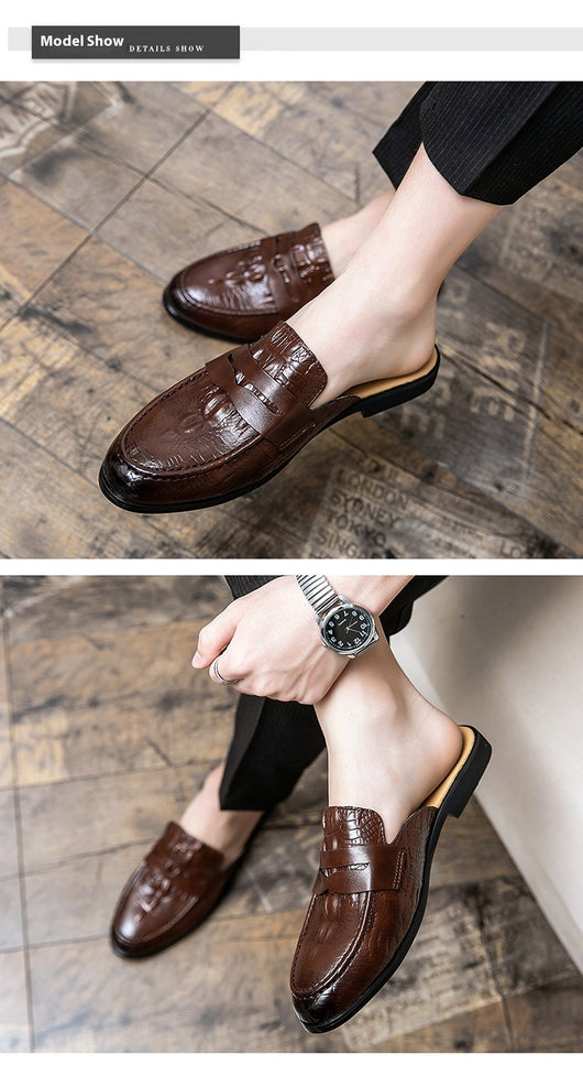 Zapatos de Cuero Semiabiertos con Patrón Cocodrilo para Hombre - Image 14