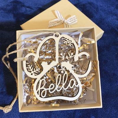 Adornos Navideños Personalizados con Nombre de Mascota y Huella de Pata