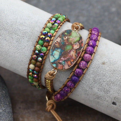 Pulsera Bohemia Multicapa Tejida en Turquesa - Colgante Artesanal de 3 Capas - Image 3