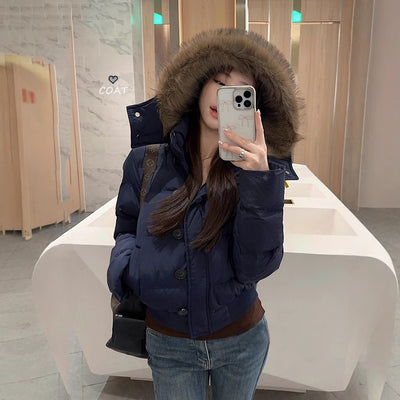 Chaqueta Corta Acolchada con Cuello de Pelaje para Mujer - Image 3