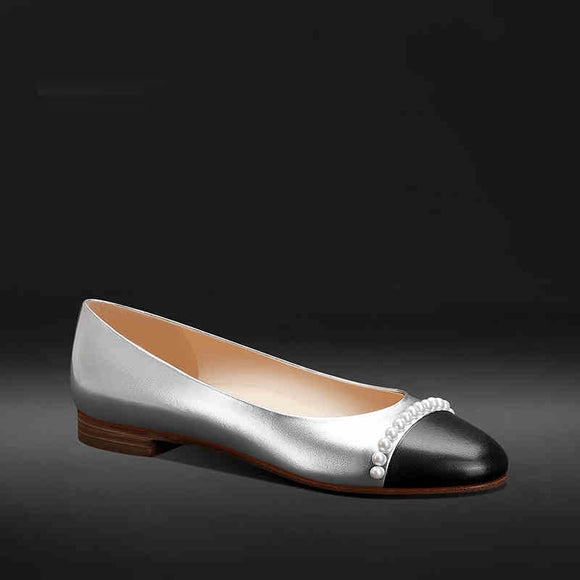 Zapatos Elegantes Dorados con Punta Redonda y Perlas para Mujer