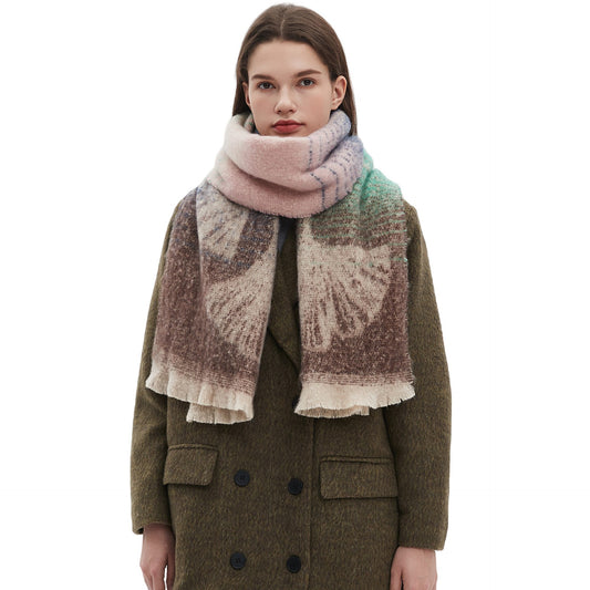 Bufanda Estilo Europeo Jacquard Hoja de Ginkgo - Image 2