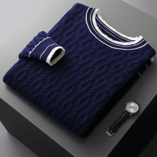 Suéter Colorblock Jacquard Grueso Cuello Redondo Hombre Otoño Invierno - Image 10