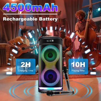 Parlante Portátil Inalámbrico para Fiestas con Micrófono y Luces LED - Image 30