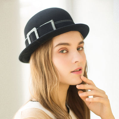 Sombrero de Fieltro de Lana para Mujer - Elegante Modelo Redondo - Image 2
