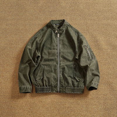 Chaqueta Bomber Retro Clásica con Cuello Tipo Snap - Lavada y Versátil