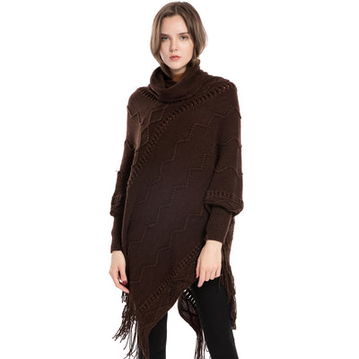 Suéter de Cuello Alto con Flecos Acrilico - Poncho Cálido y Elegante - Image 8