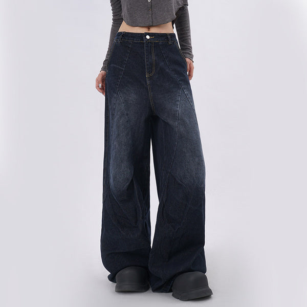 Pantalones Vaqueros Azul Claro Desgastado con Pliegues Laterales