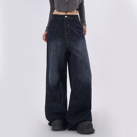 Pantalones Vaqueros Azul Claro Desgastado con Pliegues Laterales