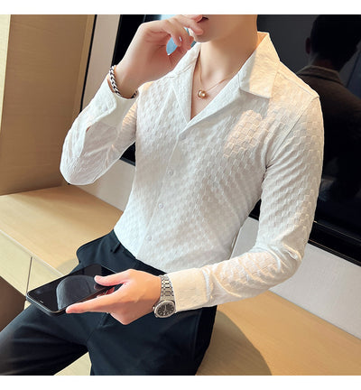 Camisa Casual de Manga Larga con Cuello Cubano - Image 27