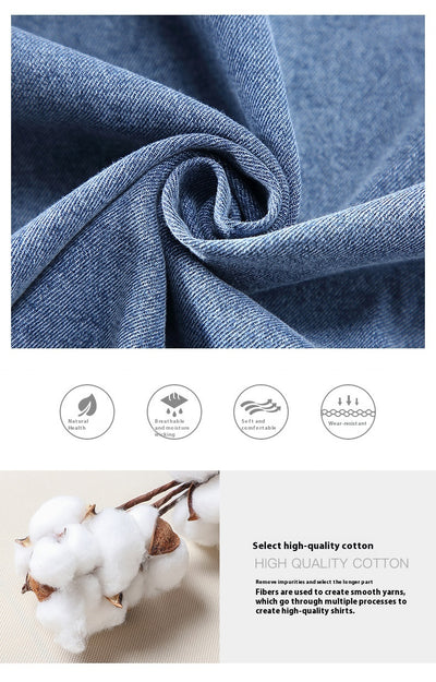 Camisa Denim Retro Vintage Lavado Doble para Hombre - Manga Larga Tono Claro - Image 12