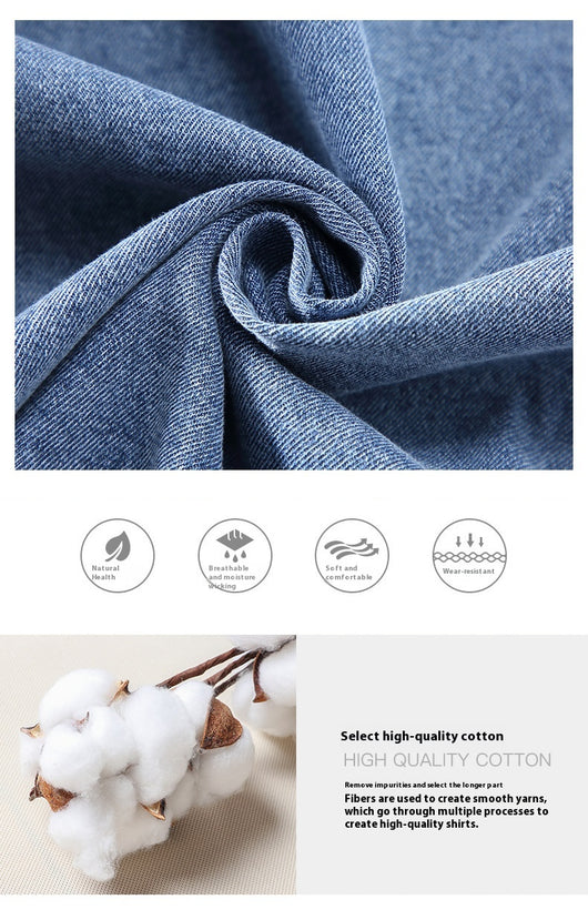 Camisa Denim Retro Vintage Lavado Doble para Hombre - Manga Larga Tono Claro - Image 12