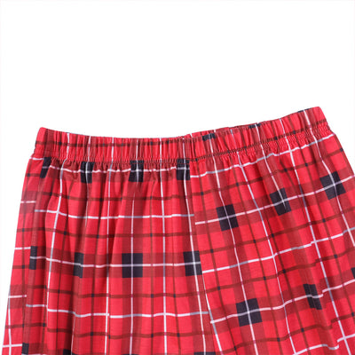Red, black, and white plaid long-sleeve baby romper with a collar and snap closures, hanging on a hanger. - Image 15