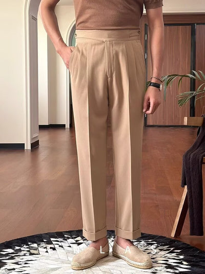 Pantalones Casuales Retro de Cintura Alta Corte Recto para Hombre - Image 16