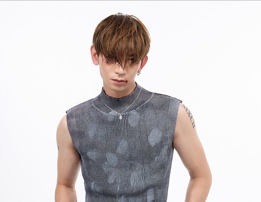 Chaleco de Lana Gris Hombre con Cuello Alto Elástico sin Mangas - Image 8