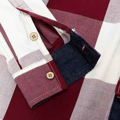 Camisa Casual Slim Fit Cuadros Bloques de Color para Hombre - Image 4
