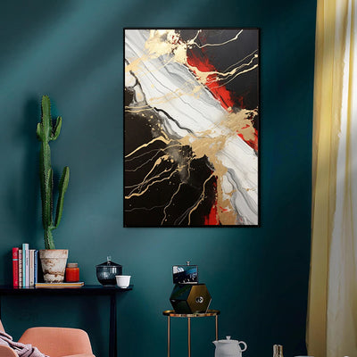 Cuadro Abstracto Dorado Rojo Negro Pintura al Óleo Original Hecha a Mano Decoración Contemporánea - Image 2