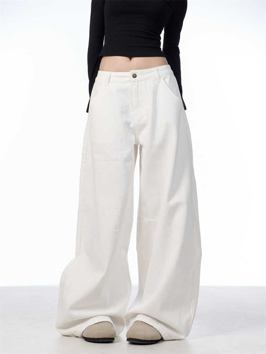 Pantalón Blanco Ancho de Pierna Recta Casual y Suelto - Image 3