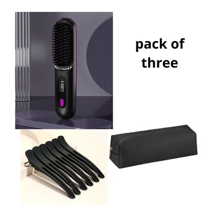 Plancha Alisadora 2 en 1 con Cepillo Alisador Inalámbrico de Calentamiento Rápido USB - Image 11