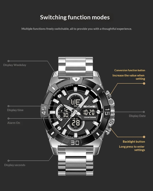 Reloj Cronógrafo Deportivo Electrónico para Hombre con Correa de Acero - Image 8