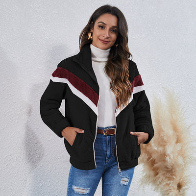 Chaqueta de Punto Alto Rayas Bolsillos Cierre Forro Suave - Image 6