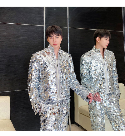 Conjunto de Traje Brillante para Hombre - Chaqueta y Pantalón Estilo Discoteca - Image 15