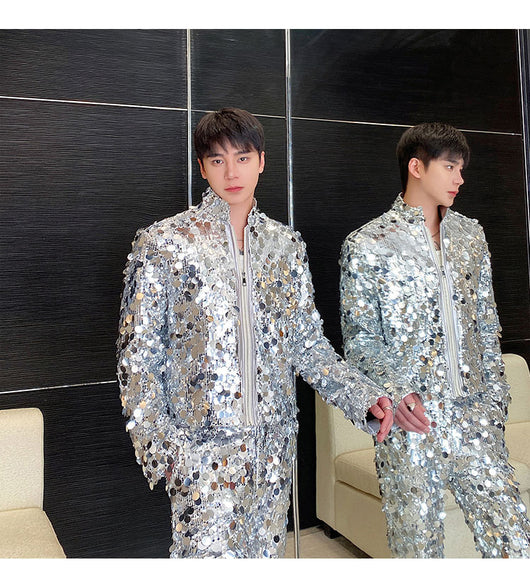 Conjunto de Traje Brillante para Hombre - Chaqueta y Pantalón Estilo Discoteca - Image 15