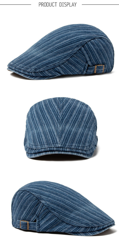 Boina Retro de Algodón Denim Lavado con Costura Británica para Hombre - Image 12