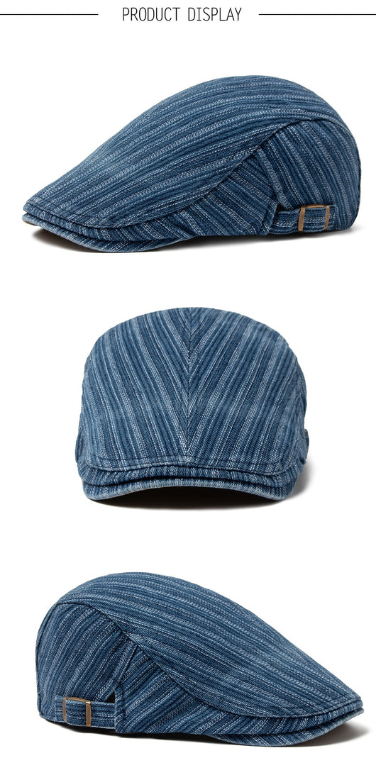 Boina Retro de Algodón Denim Lavado con Costura Británica para Hombre - Image 12