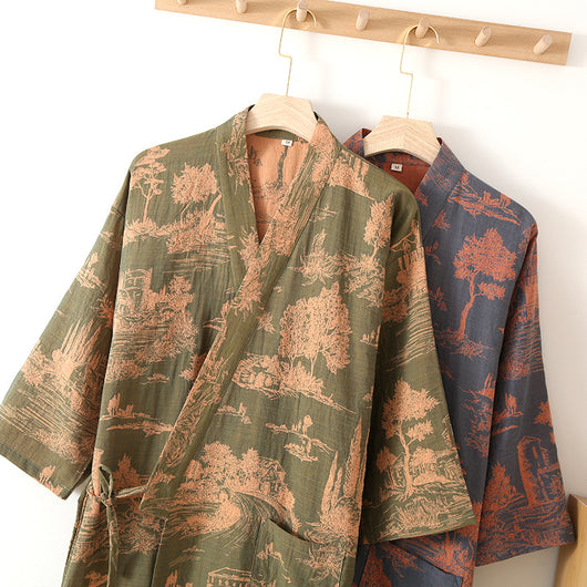 Bata Kimono Larga de Gasa de Algodón para Hombre - Image 5