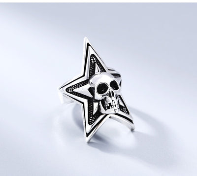 Anillo de Plata Esterlina con Calavera y Estrella de Cinco Puntas para Hombre - Image 8
