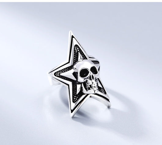 Anillo de Plata Esterlina con Calavera y Estrella de Cinco Puntas para Hombre - Image 8