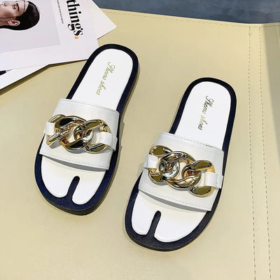 Sandalias Metalizadas con Cadena - Comodidad Desenfadada para Mujer - Image 6