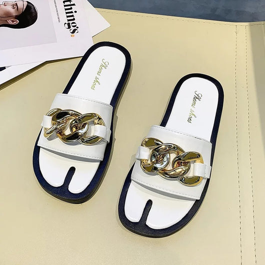Sandalias Metalizadas con Cadena - Comodidad Desenfadada para Mujer - Image 6