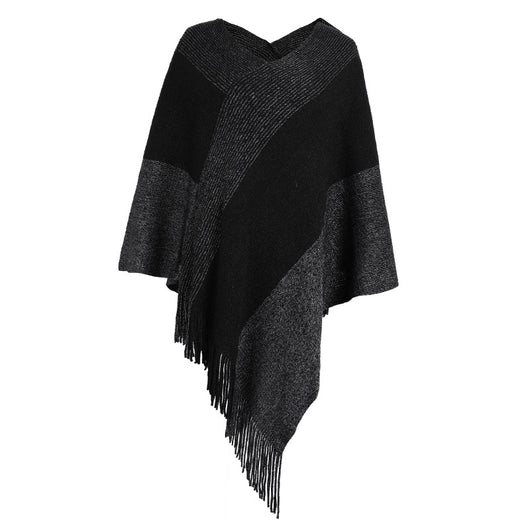 Poncho Suéter Abrigo con Contraste de Colores - Image 15