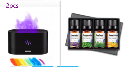 Black aroma diffuser with purple flame light effect and mist, featuring control buttons and a flame icon. - Image 11