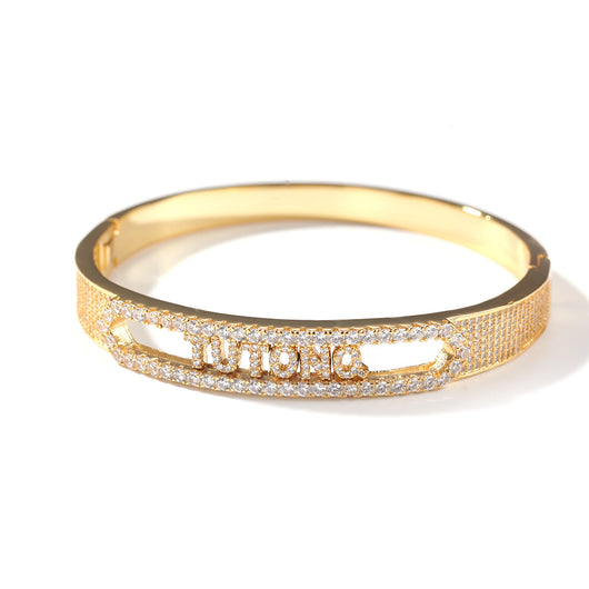 Pulsera de Letras con Incrustaciones de Cobre y Circón de 11MM - Image 11