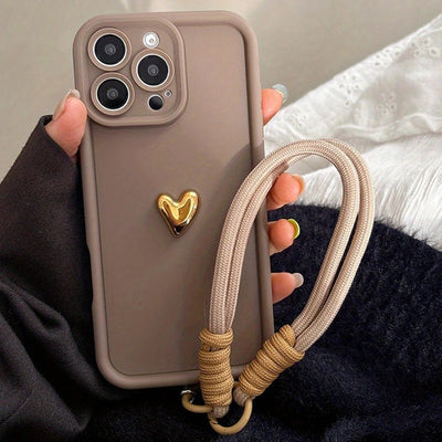 Funda de Silicona para Celular con Diseño de Corazón y Cordón Dorado - Image 6
