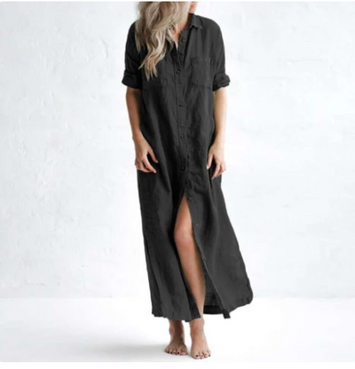 Vestido Camisero Largo de Algodón y Lino - Elegancia Casual